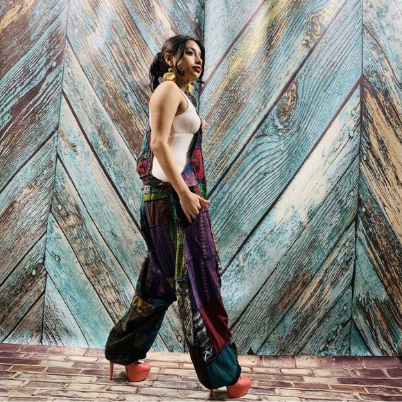 Handmade Baggy Patchwork Overall Maxi Jumpsuit - Picture 2 of 6